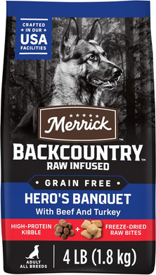 Merrick Backcountry Raw Infused Grain Free Dog Food, Hero'S Banquet Recipe, Freeze Dried Dog Food - 4.0 Lb. Bag