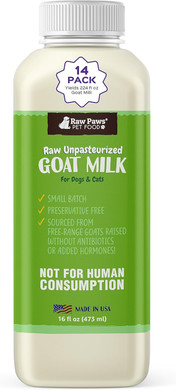 Raw Paws Raw Unpasteurized Goat Milk For Dogs & Cats, 16-Oz, 14 Pack - Pet Milk Replacer For Puppies & Kittens, Goats Milk Supplement For Dogs, Sensitive Stomach Dog Food Topper, Frozen Raw Goat Milk