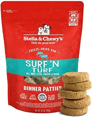 Stella & Chewy'S Freeze Dried Raw Dinner Patties  Grain Free Dog Food, Protein Rich Surf N Turf Salmon & Beef Recipe  25 Oz Bag