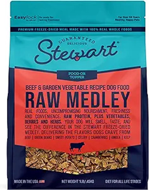 Stewart Raw Medley Freeze Dried Dog Food, Beef & Garden Vegetable Recipe, 1 Pound Bag, Made With Real Whole Foods And Raw Protein