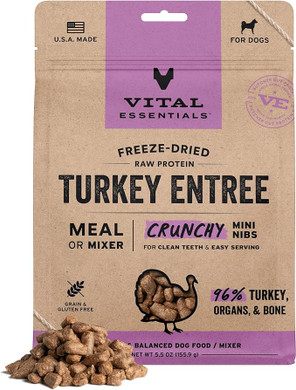 Vital Essentials Freeze Dried Raw Dog Food, Turkey Mini Nibs Entree, 5.5 Oz