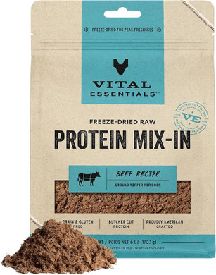 Vital Essentials Freeze Dried Raw Protein Mix-In Dog Food Topper, Beef Ground Topper For Dogs, 6 Oz