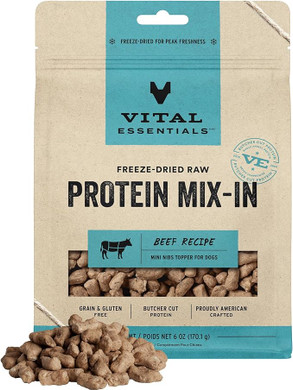 Vital Essentials Freeze Dried Raw Protein Mix-In Dog Food Topper, Beef Mini Nibs Topper For Dogs, 6 Oz