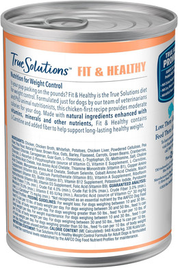 Blue Buffalo True Solutions Healthy Weight Natural Weight Control Adult Wet Dog Food, Chicken 12.5-Oz Cans (Pack Of 12)