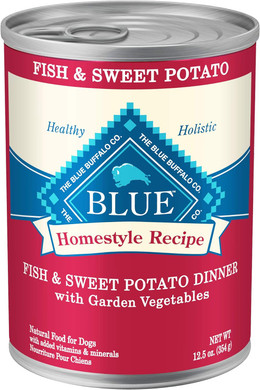 Blue Buffalo Homestyle Recipe Natural Adult Wet Dog Food, Fish & Sweet Potato 12.5 Oz Cans (Pack Of 12)