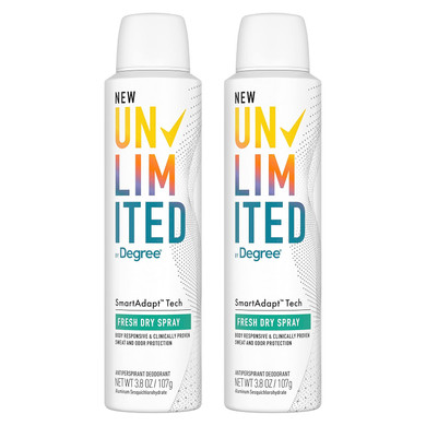 Degree Unlimited Antiperspirant Deodorant Dry Spray Marine 2 Count Long-Lasting Sweat & Odor Protection With Antiperspirant Technology Smartadapt Tech 3.8 Oz