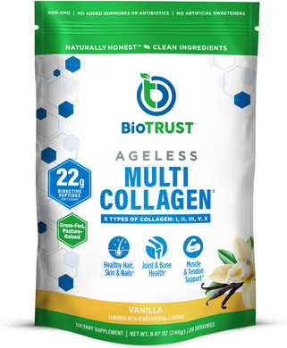 Biotrust Ageless Multi Collagen Peptides Powder  5 Types (I, Ii, Iii, V, X)  Vanilla Collagen Powder For Women & Men  Hydrolyzed Protein  Grass Fed Beef, Fish, Chicken, Eggshell Membrane