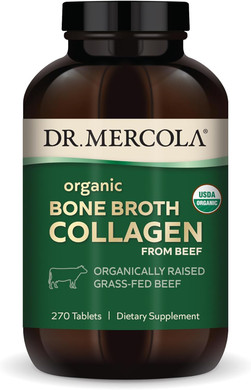 Dr. Mercola Organic Bone Broth Collagen, 90 Servings (270 Tablets), Organically Raised Grass-Fed Beef, Dietary Supplement, Supports Bone And Joint Comfort, Usda Organic, Non-Gmo