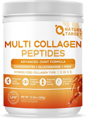 Nature Target Multi-Collagen-Peptides-Powder For Joint Support, Hydrolyzed Collagen For Women Men With Msm + Gc, Type I Ii Iii V X Collagen For Skin Hair & Nail, Non-Gmo, 35 Servings