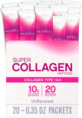 Neocell Super Collagen Peptides, 10 G Collagen/Single-Serve Packet; Keto Certified, Gluten Free; For Healthy Skin, Hair, Nails And Joint Support;* Unflavored Powder, 20 Servs, 7 Oz