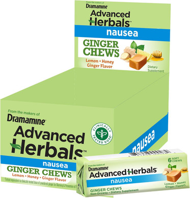 From The Makers Of Dramamine, Advanced Herbals, Ginger Chews, Nausea Relief Soft Chews Lemon-Honey-Ginger, 40 Count