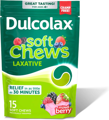 Dulcolax Saline Laxative Soft Chews, Gentle Constipation Relief, Mixed Berry Flavor, Magnesium Hydroxide 1200 Mg, 60 Count