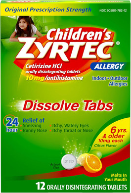 Zyrtec Children'S 24 Hour Dissolving Allergy Relief Tablets With 10 Mg Children'S Cetirizine Hydrochloride, Citrus Flavored Dissolvable Allergy Tablets With Antihistamine For Kids, 12 Ct