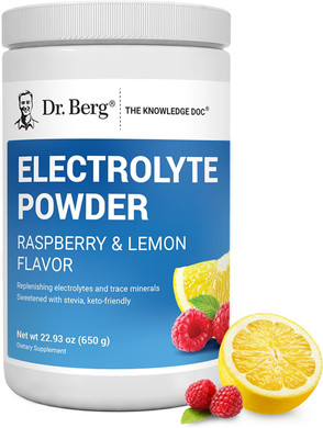 Dr. Berg Zero Sugar Hydration Keto Electrolyte Powder - Enhanced W/ 1000 Mg Of Potassium & Real Pink Himalayan Salt (Not Table Salt) - Raspberry & Lemon Flavor Hydration Drink Supplement, 100 Servings