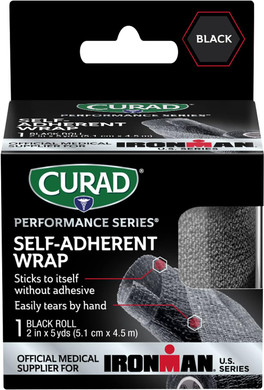 Curad Ironman Self-Adherent Athletic Wrap, Official Ironman Medical Supplier, Black, 2 Inches X 5 Yards, Compression Support For Sports Injuries, Joint Stability, And Muscle Recovery