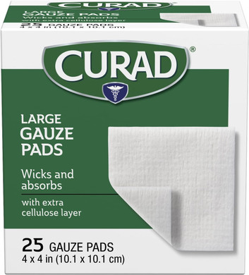 Curad Large Pro-Gauze Pads, 4" X 4", 25 Count (Pack Of 24)