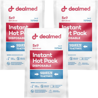 Dealmed Instant Hot Pack  Pack Of 3, 5" X 9" Disposable Hot Packs For Injuries, Swelling, Sprains, Muscle Soreness And More, Single Squeeze Activation