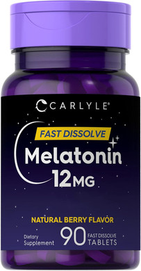 Carlyle Melatonin 12 Mg Fast Dissolve 90 Tablets | Natural Berry Flavor | Vegetarian, Non-Gmo, Gluten Free
