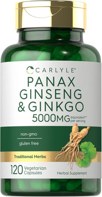 Carlyle Panax Ginseng + Ginkgo Biloba | 120 Vegetarian Capsules | 5,000Mg | Vegetarian, Non-Gmo, And Gluten Free Supplement
