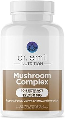 Dr. Emil Nutrition 10 Mushroom Supplement For Mental Clarity, Focus & Immune Support - Functional Mushroom Nootropic Supplement With Lions Mane Extract, Cordyceps, Turkey Tail & More