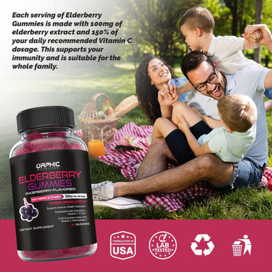 Orphic Nutrition Elderberry Gummies With Vitamin C And Zinc - 60 Count - Immune Support Supplement For Men, Women And Kids* - Elderberry Vitamins Made With Vitamin C - 100Mg Of Elderberry