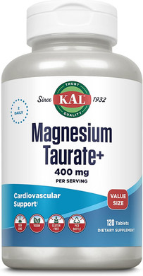 Kal Magnesium Taurate 400Mg Plus Vitamin B6, Chelated Magnesium Supplement, High Absorption Magnesium Complex, Muscle And Heart Health Support, Vegan, Gluten Free, 60-Day Guarantee, 60 Serv, 120 Tabs