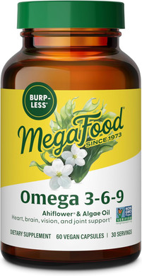 Megafood Vegan Omega 3 6 9 - Burp-Less Omega 3 Supplement - 600 Mg Plant-Based Omega-3 & 150 Mg Dha Per Serving - Heart, Brain, Vision & Joint Support - Fish Oil Alternative - 60 Capsules, 30 Servings