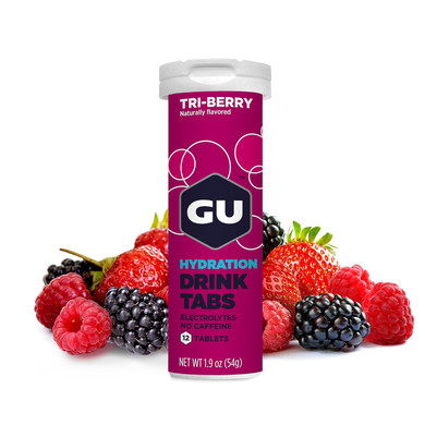Gu Energy Hydration Electrolyte Drink Tablets, Vegan, Gluten Free & Caffeine Free, Enhanced Endurance Sports Drink For Running, Cycling, Triathlon, 8-Count (96 Servings), Tri-Berry