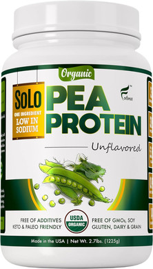 Solo Organic Pea Protein Isolate, Low In Sodium, Canada Grown Peas, 100% Vegan, Non-Gmo, Unflavored Plant Based Protein Powder With Bcaa, Keto & Paleo Friendly, Easy To Digest, No Additives (2.7 Lbs)