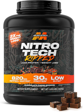 Muscletech Whey Protein Powder (Chocolate Fudge Brownie, 4Lb) - Nitro-Tech Ripped Whey Protein Isolate & Peptides Smoothie Mix For Lean Muscle & Fast Recovery - 30G Of Whey Protein For Women & Men