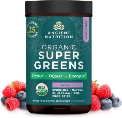 Ancient Nutrition Supergreens Powder With Probiotics, Organic Mango Flavor Greens, Made From Real Fruits, Vegetables And Herbs, Digestive And Energy Support, 25 Servings, 6.8Oz