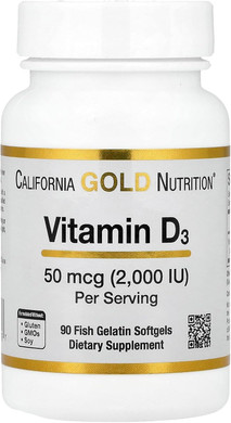 California Gold Nutrition Vitamin D3, 50 Mcg (2,000 Iu), 90 Fish Gelatin Softgels