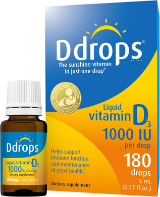 Ddrops Adults 1000 Iu 180 Drops, Liquid Vitamin D. Supports Strong Bones & Immune System. No Large Capsules, No Preservatives, Non-Gmo, Allergy-Friendly
