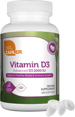Zahler - Advanced Vitamin D3 2000 Iu Softgels (250 Count) Kosher Vegetarian Friendly Vitamin D For Immune Support, Bone, Teeth & Muscle Health - Daily D3 Vitamin Supplement For Adults - Easy Swallow V