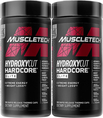 Hydroxycut Hardcore Elite - 100 Rapid-Release Thermo Caps - Energy & Focus - For Men & Women - 50 Servings