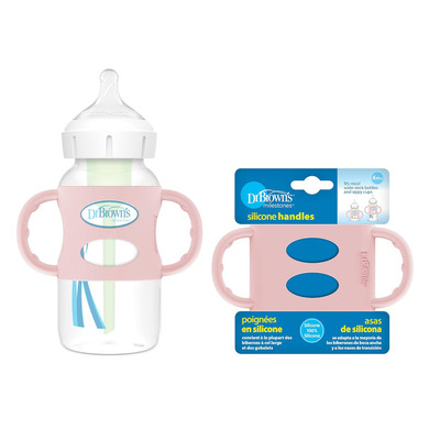 Dr. Brown'S Milestones 100% Silicone Baby Bottle Handles, Wide-Neck, Removable Easy-Grip Transitional Sippy Cup Handles, Light Pink, 4M+, 1 Pack