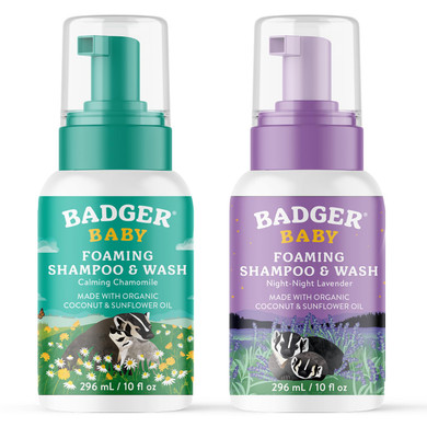 Badger Baby Wash, Calming Chamomile & Relaxing Night Night Lavender Combo, Organic Baby Body Wash, 4 Fl Oz (2 Pack)