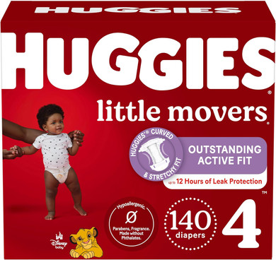 Huggies Size 4 Diapers, Little Movers Baby Diapers, Size 4 (22-37 Lbs), 140 Ct (2 Packs Of 70)