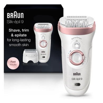 Braun Epilator Silk-ÉPil 9 9-720, Hair Removal Device, Epilator For Women, Wet/Dry, Waterproof, 3-In-1 Epilate, Shave, Or Trim, Salon-Like Smooth Skin, Womens Shaver & Trimmer, Cordless, Rechargeable