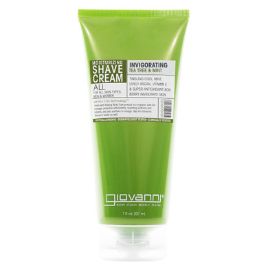 Giovanni Moisturizing Shave Cream - Invigorating Tea Tree & Mint Scented, Enriched With Jojoba, Vitamin E, Acai, Shea Butter Extract, Hyporallergic, For Men & Women, All Skin Types - 7 Oz