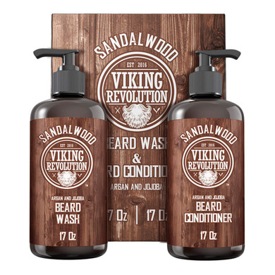 Viking Revolution Palo Santo Beard Wash And Beard Conditioner Set With Argan And Jojoba Oils - Softens And Strengthens - Natural Palo Santo Scent - Beard Shampoo With Ginseng Root Extract (17 Oz)