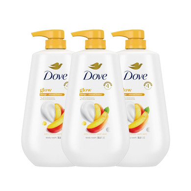 Dove Body Wash Glowing Mango & Almond Butter 4 Count For Renewed, Healthy-Looking Skin Gentle Skin Cleanser With 24Hr Renewing Micromoisture 20 Oz