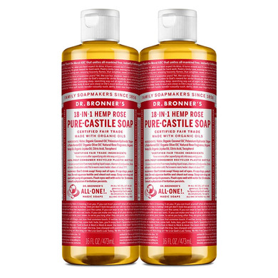 Dr. Bronner'S - Pure-Castile Liquid Soap (Rose, 16 Ounce, 2-Pack) - Made With Organic Oils, 18-In-1 Uses: Face, Body, Hair, Laundry, Pets And Dishes, Concentrated, Vegan, Non-Gmo