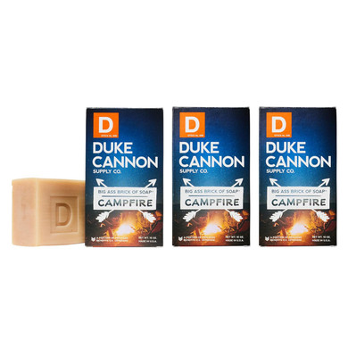 Duke Cannon Big Brick Of Soap - Campfire | 10 Oz. Triple Milled Bar | Smoky Hickory Scent | American-Made | Large Size, Superior Quality, 3 Pack
