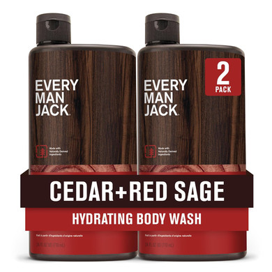 Every Man Jack Nourishing Cedar + Red Sage Mens Body Wash For All Skin Types - Naturally Derived Ingredients - Cleanse And Hydrate Skin With Coconut And Glycerin - 24Oz 2 Bottles
