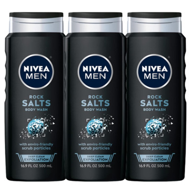 Nivea Men Deep Clean Rock Salts Body Wash, Exfoliating Rock Salt Body Wash, 3 Pack Of 16.9 Fl Oz Bottles