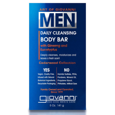 Giovanni Menã¢ÂS Daily Cleansing Body Bar With Ginseng & Eucalyptus, Vegan Friendly, 5 Ounce (Pack Of 1)