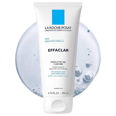La Roche-Posay Effaclar Medicated Gel Cleanser – 6.76 oz. Deep-cleansing gel with salicylic acid to fight acne, unclog pores, and reduce excess oil.