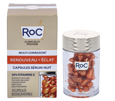 Roc Multi Correxion Revive + Glow 20% Pure Vitamin C Night Serum Capsules For Brightening, Dark Spots, And Texture, 30 Count