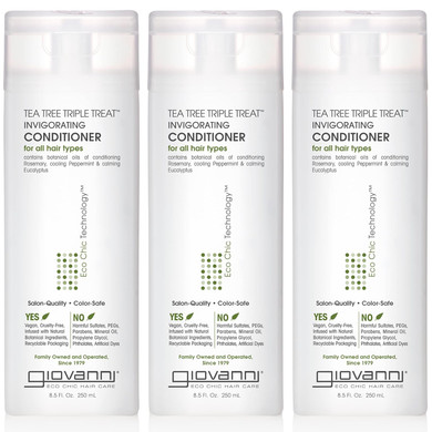 Giovanni Tea Tree Triple Treat Invigorating Conditioner - Cooling Peppermint, Eucalyptus, Rosemary, Helps Dry Flaking Scalp, Paraben Free, Helps To Moisturize, Smooth & Detangle- 8.5 Oz (3 Pack)